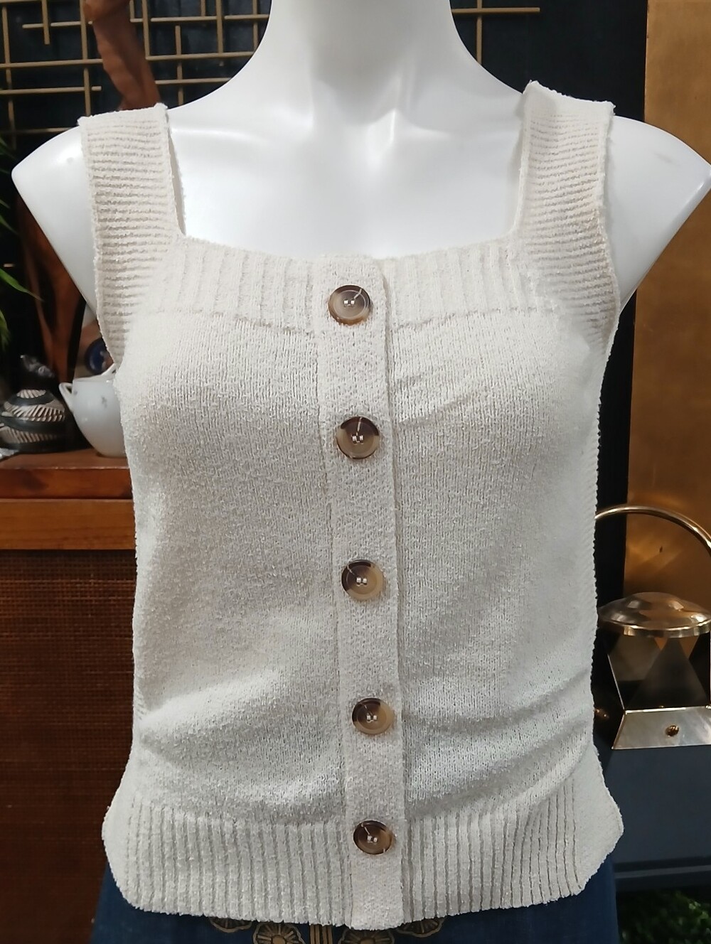 Blu Pepper Cream Button-Front Knit Tank